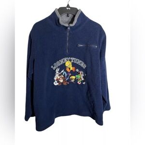 Vintage Y2K Warner Bros. Studio Store Looney Tunes Women XL Fleece 1/4 Zip Blue